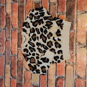 Elan Leopard print distressed sweater